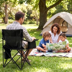 <b>Heavy</b> <b>Duty</b> Folding <b>Camping</b> <b>Chair</b> with Built-In Cooler Bag 350LBS Capacity Cup Holder and Side Pocket Portable Outdoor - Product Image 5
