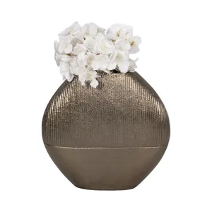 Modern Bronze Metal Flower <b>Vase</b> Textured Round Tabletop <b>Decorative</b> <b>Vase</b> for Home Hotel Office Decor - Product Image 4