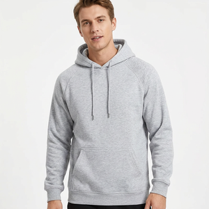 <b>Men's</b> Solid <b>Grey</b> Raglan Sleeve Pullover <b>Hoodie</b> Front Pocket Regular Fit Sweatshirt Embroidered Eco-Friendly Anti-Wrinkle - Product Image 3