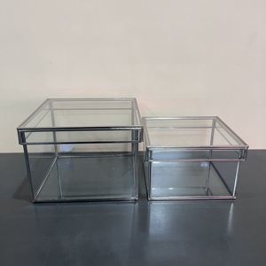 Artisan Design Rectangular Jewellery Box Set of 2 <b>Decorative</b> Display <b>Boxes</b> <b>with</b> Steel and Glass Natural Finish and <b>Lid</b> - Product Image 1