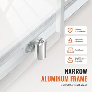 Porta Doccia Scorrevole Semiframeless Invertita 57.7-59 L x 70 A in Vetro Temperato Trasparente da 1/4 di Pollice, Impermeabile, Spessore 6mm - Product Image 4