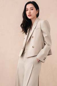 Women's <b>Wool</b> Blend Gilet <b>Pants</b> Suit 3-piece set Blazer Full Sleeve Single Breasted V-neck Anti-Wrinkle Business Suit - Product Image 2