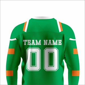 Jersey de Hockey sobre Hielo Sublimado Personalizado, Verde Naranja, Cuello en V, Manga Larga, Absorbe la Humedad, Uniforme Deportivo Unisex para Adultos - Product Image 5