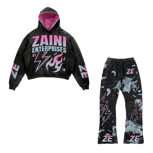 Ensemble survêtement homme ZAINI Premium en molleton de coton 350g, streetwear d'hiver, noir et rose uni, avec broderie personnalisée et sérigraphie - Product Image 1