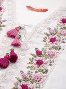 Conjunto de Kurta Clásico Blanco de Algodón con Bordado de Red para Mujer, Precio al por Mayor, Ropa Étnica Transpirable de Alta Calidad para Compradores al por Mayor - Product Image 2