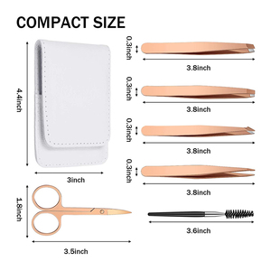 Ensemble de pinces à épiler professionnelles de haute qualité pour manucure et sourcils, en acier inoxydable plaqué or rose, durable, avec étui en cuir blanc - Product Image 6