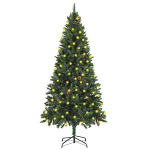 Sapin de Noël artificiel pré-éclairé avec des cônes de pin, vert, 70,9 pouces - Product Image 1