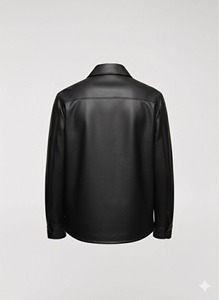 Men's Black Leather <b>Shirt</b> Long Sleeve Workwear Style Turn-down Collar Solid Color Casual <b>Shirt</b> Autumn Wear - Product Image 2
