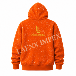 Sweat à capuche zippé pour homme, imprimé étoiles orange, style strass personnalisé, streetwear décontracté, mode - Product Image 3