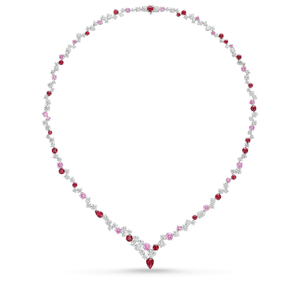 Luxury Women's 18K Gold <b>Ruby</b> Choker <b>Necklace</b> With Round Brilliant Cut Diamonds Flower Design Rhodium Plated - Product Image 1