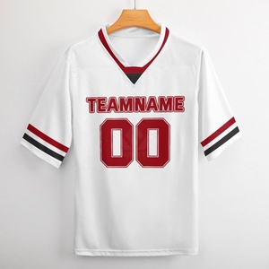 เสื้อฟุตบอลอเมริกันสีขาวแบบกำหนดเองสำหรับผู้ชาย คอวี แขนสั้น พิมพ์ลายแบบซับลิเมชั่น ชื่อทีม หมายเลข ผ้าโพลีเอสเตอร์ซับเหงื่อ - Product Image 1