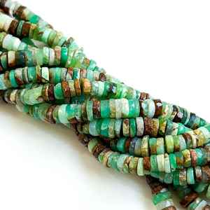 ลูกปัดเฮชิทรงเหลี่ยมคริสโซเพรสธรรมชาติขนาด 5-6 มม. ลูกปัดเฮชิทรงยางรถยนต์จากพลอยคริสโซเพรสสีเขียวสำหรับทำเครื่องประดับ ความยาว 16 นิ้ว - Product Image 2