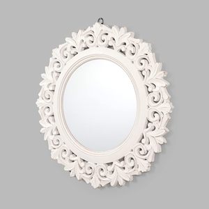 Vintage White Oval Decorative Wall <b>Mirror</b> Carved Wooden <b>Frame</b> Rustic Farmhouse Accent Mirrorv - Product Image 5