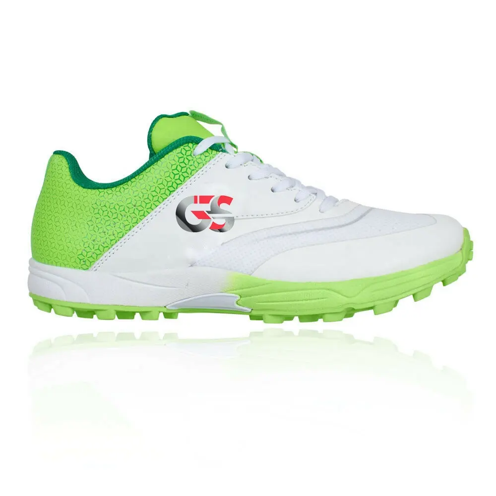 Latest Design Wholesale Green Soul and White Leather Upper Water Resistant Lining Full Comfortable Sports Training Cricket Shoes