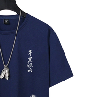 Heren marineblauw T-shirt met grafische print, ronde hals en korte mouwen, berglandschap ontwerp, casual streetwear, groothandel kleding