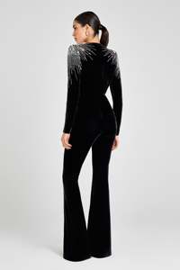 Club Wear Velvet Fabrication Signature Flared Silhouette <b>Women's</b> Wear Jumpsuits Bulk supply Casual Clubwear One Piece <b>Rompers</b> - Product Image 3