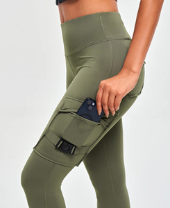 High Waist Olive Green Yoga <b>Leggings</b> <b>With</b> <b>Pockets</b> Four-Way Stretch Ankle-Length Solid Color Seamless Design For Women 180 g - Product Image 5