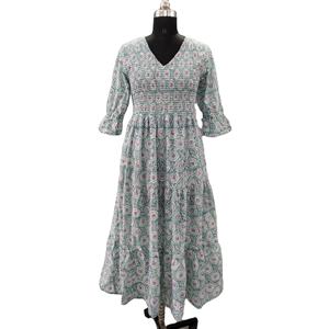 Indian <b>Block</b> <b>Print</b> Dress Cotton Women's Stylish Voile Cotton Summer Dress Hand <b>Block</b> Printed Indian Maxi Dress - Product Image 1