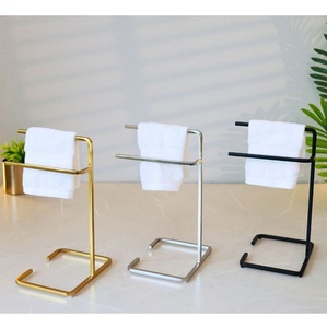 Luxury gold double <b>bar</b> towel stand with marble base <b>freestanding</b> bathroom hand towel holder modern countertop towel rack TRENDY - Product Image 2
