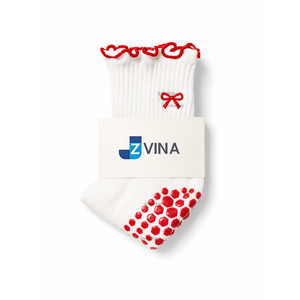 Premium Women <b>Thick</b> Crew Socks with Red Bow Heart Embroidery Grip Dots Cuff & Body Detail Cotton Knitted Daily Use Summer Style - Product Image 1