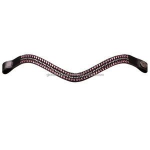 Bandeau de tête pour cheval en cuir noir de qualité supérieure, forme ondulée, avec petits strass thermocollés or rose, bandeau de tête scintillant pour chevaux - Product Image 4