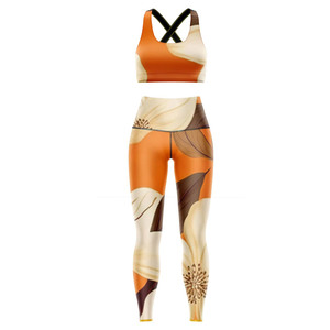 Conjunto de Yoga Personalizado al por Mayor para Mujer, 2 Piezas, Sujetador Deportivo, Leggings de Cintura Alta, Ropa Deportiva Estampada para Gimnasio, Traje a Juego para Entrenamiento, OEM - Product Image 5