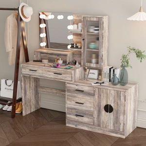 Large LED Light Vanity Desk with 10 Bulbs Makeup <b>Table</b> with Charging Station Elegant Vanity <b>Mirror</b> - Product Image 2