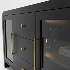 Aparador para Sala de Estar, Mueble Buffet con Tres Cajones Centrales y Dos Puertas Laterales con Frente de Vidrio, Diseño Moderno en Colores Dinámicos - Product Image 6