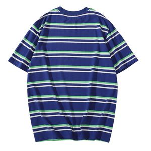 Camiseta Personalizada de Hilo Teñido Fino con Rayas Azules, Manga Larga, Elástica, de Algodón y Spandex, Estilo Casual para Skate, Cuello Redondo - Product Image 2