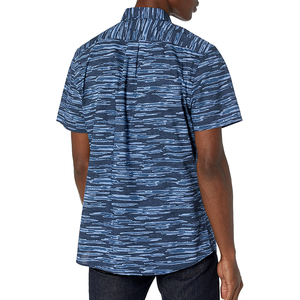 Chemise décontractée à manches courtes pour homme, bleu, imprimé rayé, tissu popeline, col rabattu, vêtements d'été - Product Image 2
