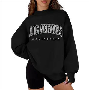 <span class=keywords><strong>Felpa</strong></span> Oversize con Collo Tondo e Fodera in Pile per Donna, <span class=keywords><strong>Nera</strong></span>, in Cotone Lavorato a Maglia, Maniche Lunghe, Spalle Scese, Stile <span class=keywords><strong>Los</strong></span> <span class=keywords><strong>Angeles</strong></span> California - Product Image 1
