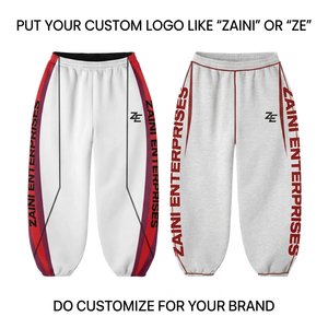 Premium 320 GSM Cotton Polyester Twill Breathable Eco-Friendly Quick Dry Pleated Front Drawstring Closure <b>Jogger</b> Pant <b>White</b> Red - Product Image 1