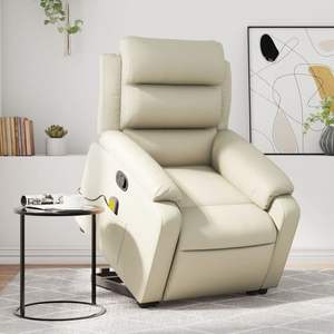 Fauteuil inclinable de massage en similicuir crème - Product Image 1