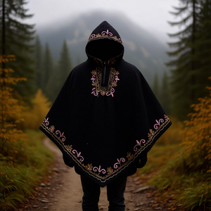 Poncho à capuche en acrylique polaire brodé, 100% coton - Product Image 2