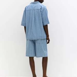 Ensemble short en jean de qualité supérieure pour hommes, short cargo en jean, impression de logo personnalisé, short en jean à taille élastique et chemises – Vente en gros - Product Image 3