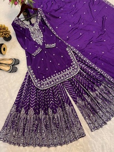 Salwar Kameez <span class=keywords><strong>Etnico</strong></span> da Donna per Feste, in Pura Seta Chinnon, Stile <span class=keywords><strong>Moderno</strong></span>, Asciugatura Rapida, Nuovo Colore, Completo Gharara - Product Image 5