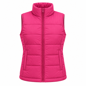 <b>Women's</b> Pink Puffer <b>Vest</b> Stand Collar Breathable 220g Woven Polyester/Nylon Zipper Closure Sleeveless Solid Color Casual Winter - Product Image 1