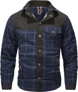 Sıcak satış 2024 erkekler yeni tasarım pazen ceket özel tasarım pazen kumaş erkekler ekose Yard boyalı kapüşonlu ceket Zip up & düğme up