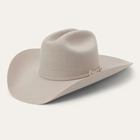 Sombrero de fieltro de lana gris claro estilo vaquero occidental para hombre y mujer, con ala ancha plateada, casual, para exteriores, clásico de invierno, hecho a mano.