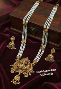 Conjunto de Collar, Pendientes y Tikka Religiosos Tradicionales Antiguos Certificados, Chapados en Oro de Aleación, con Perlas y Circonitas |   Regalo de Boda del Sur - Product Image 2