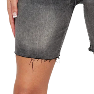 Shorts Bermuda en jean noir et gris taille haute pour femme, coupe ample, décontracté, longueur genou, ourlet brut, délavage enzymatique, Spandex/Coton, été - Product Image 5