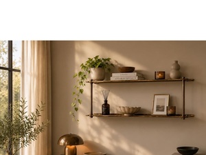 Modern Minimalist <b>Wall</b> Mounted Metal <b>Shelf</b> Double Tier Chrome Plated <b>for</b> Living Room Storage - Product Image 4