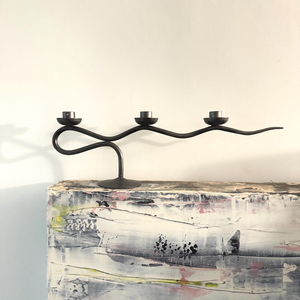 Modern Wrought Iron Matte Black 3-<b>Cup</b> Wave Candelabra Handcrafted Abstract Metal Candle Holder Stand Christmas Durable Home - Product Image 1