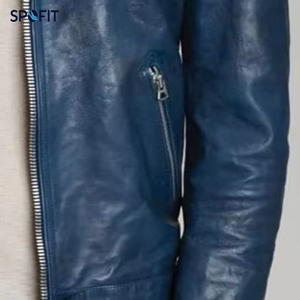 Veste en cuir véritable bleu marine pour homme de qualité supérieure, style Cafe Racer, coupe ajustée, veste de motard avec fermeture à glissière - Product Image 5