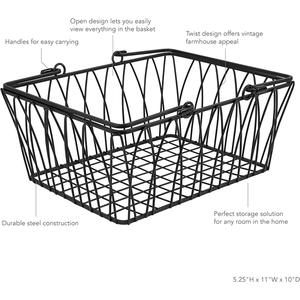 Panier de rangement en fil métallique de qualité supérieure avec poignées en bois pour buanderie - Product Image 3