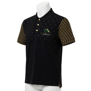 Polo Negro de Alta Calidad Personalizado, Transpirable, con Rayas Diagonales Doradas y Puntos en el Pecho, Tejido de Piqué de Algodón, Ropa NEXTEX - Product Image 4