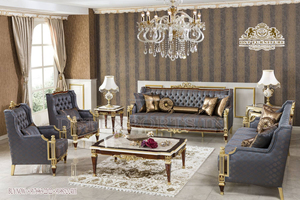 Grand Mansion, juego de sofá de sala de estar duradero moderno, 5 plazas, madera de teca, oro pulido - Product Image 5