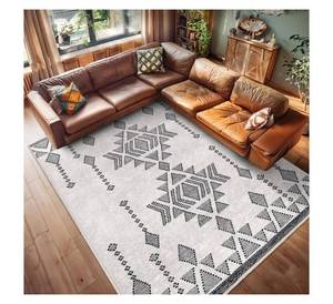 Tapis géométrique minimaliste de haute qualité, motif tribal gris nordique, tapis durable pour salon et chambre à coucher, en vente - Product Image 3