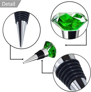 Juego de 3 Tapones de Vino de Cristal y Metal, Color Rojo, Verde y Azul, Forma de Diamante, Tapón Sellador para Botellas - Product Image 4