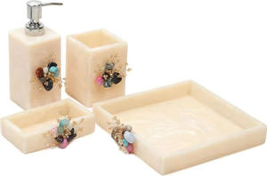 Ensemble de salle de bain en résine époxy au design minimaliste, 4 pièces pour la maison, distributeur de savon, porte-brosse à dents, plateau de toilette à prix abordable - Product Image 3